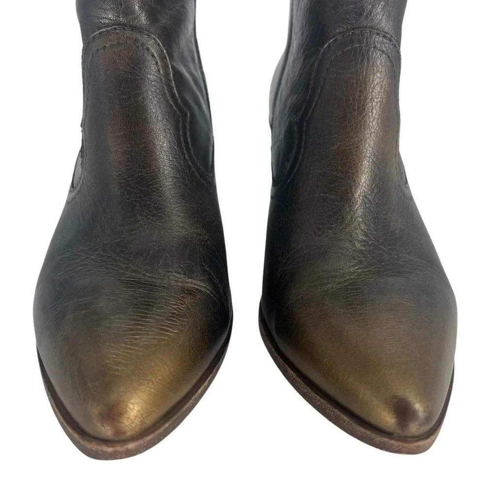 Frye‎ Amado Wedge Ankle Bootie Bronze Brown Leather 7.5